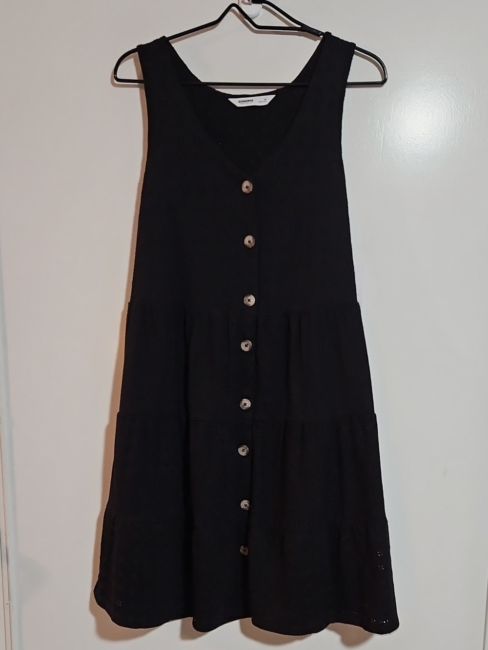 NWT Sonoma Black Eyelet Button-Front Tiered Dress